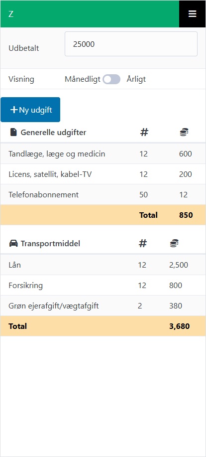 App screenshot 1 (work in progress) showing the personal budget screen.